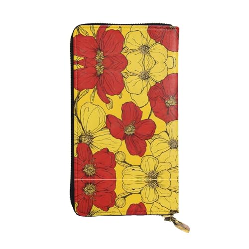ESNAIUVCD Hübsche Geldbörse mit Mohnblumen-Aufdruck, echtes Leder, für Damen, Herren, Multifunktions-Clutch, Reißverschluss, große Reise-Handy, lange Geldbeutel, Schwarz , Einheitsgröße von ESNAIUVCD