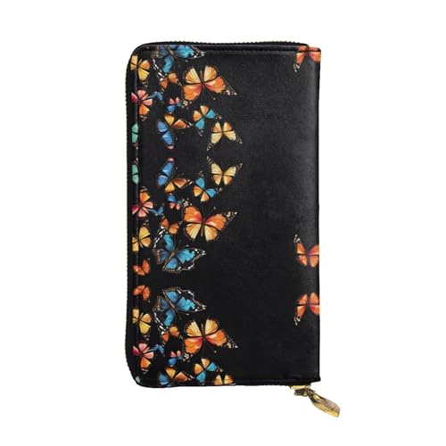 ESNAIUVCD Hübscher Schmetterlings-Aufdruck, echtes Leder, für Damen, Herren, multifunktional, Clutch, Reißverschluss, große Reise-Handy, lange Geldbörse, Schwarz , Einheitsgröße von ESNAIUVCD