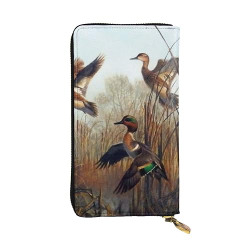 ESNAIUVCD Jagd fliegender Wilddruck echtes Leder Damen Herren Geldbörsen Multifunktions-Clutch Geldbörse Reißverschluss Groß Reise Handy Lange Geld Geldbörsen, Schwarz , Einheitsgröße von ESNAIUVCD