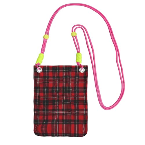 ESNAIUVCD Kariertes rotes und schwarzes Muster, tragen Sie eine Handytasche diagonal, Crossbody-Tasche, geeignet zum Tragen von Handywechsel, etc, Fuchusia, Einheitsgröße von ESNAIUVCD