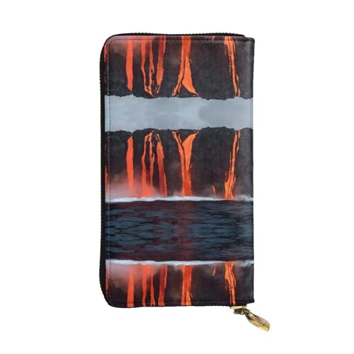 ESNAIUVCD Kilauea Volcano Print Echtes Leder Damen Herren Geldbörsen Multifunktions Clutch Geldbörse Reißverschluss Groß Reise Handy Lange Geld Geldbörsen, Schwarz , Einheitsgröße von ESNAIUVCD