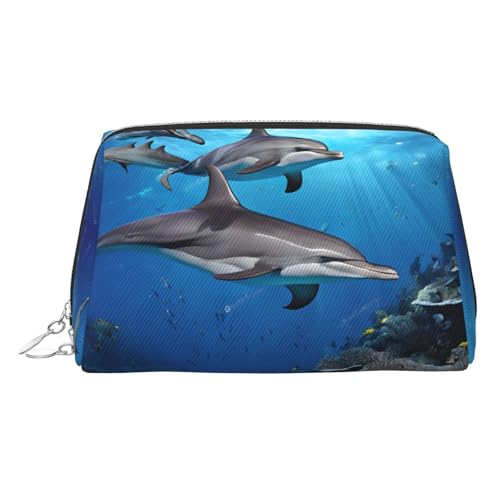 ESNAIUVCD Killer Whale1 Make-up-Tasche, Kosmetiktasche, Damen-Kosmetiktasche aus PU-Leder mit Handschlaufe, Reise-Kulturbeutel, Make-up-Tasche, silber, Einheitsgröße von ESNAIUVCD