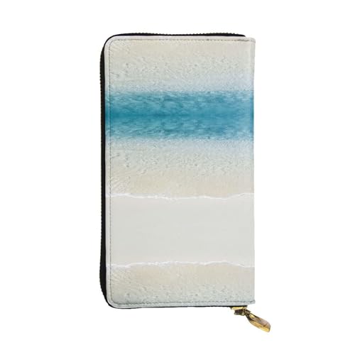 ESNAIUVCD Klares Meerwasser Weiß Sand Strand Druck Echtes Leder Damen Herren Geldbörsen Multifunktions Clutch Geldbörse Reißverschluss Groß Reise Handy Lange Geld Geldbörsen, Schwarz , Einheitsgröße von ESNAIUVCD