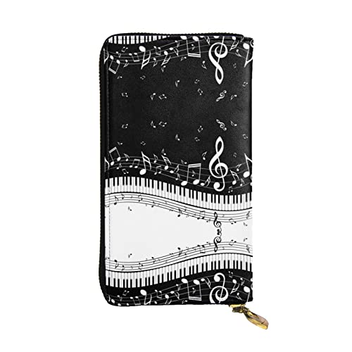ESNAIUVCD Klaviertasten mit Musiknoten-Aufdruck, echtes Leder, für Damen, Herren, multifunktional, Clutch, Reißverschluss, großes Reise-Handy, lange Geldbörse, Schwarz , Einheitsgröße von ESNAIUVCD