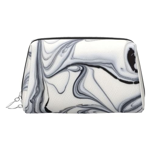 ESNAIUVCD Kosmetiktasche aus PU-Leder mit Handschlaufe, Reise-Kulturbeutel, Make-up-Tasche, Schwarz und Weiß, silber, Einheitsgröße von ESNAIUVCD