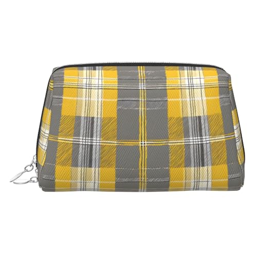 ESNAIUVCD Kosmetiktasche für Damen, PU-Leder, mit Handschlaufe, Reise-Kulturbeutel, Make-up-Tasche, Gelb / Grau / Schwarz, silber, Einheitsgröße von ESNAIUVCD