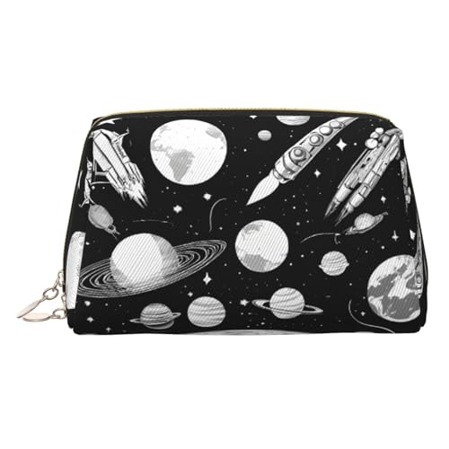 ESNAIUVCD Kosmetiktasche mit Astronauten- und Alien-Aufdruck, Damen-Kosmetiktasche aus PU-Leder mit Handschlaufe, Reise-Kulturbeutel, Make-up-Tasche, gold, Einheitsgröße von ESNAIUVCD
