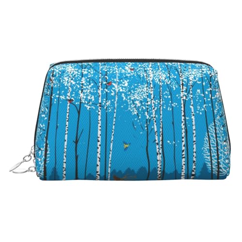 ESNAIUVCD Kosmetiktasche mit Aufschrift "Merry Christmas", mit Birkenbaum-Aufdruck, Damen-Kosmetiktasche aus PU-Leder mit Handschlaufe, Reise-Kulturbeutel, Make-up-Tasche, silber, Einheitsgröße von ESNAIUVCD