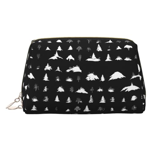 ESNAIUVCD Kosmetiktasche mit Bäumen-Aufdruck, für Damen, PU-Leder, Kosmetiktasche mit Handschlaufe, Reise-Kulturbeutel, Make-up-Tasche, Schwarz / Weiß, gold, Einheitsgröße von ESNAIUVCD