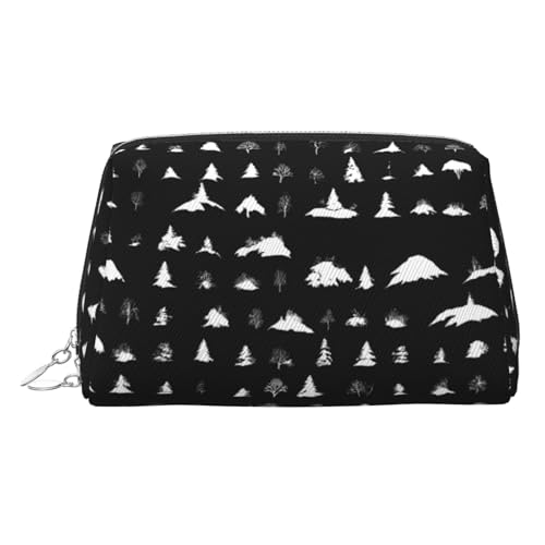 ESNAIUVCD Kosmetiktasche mit Bäumen-Aufdruck, für Damen, PU-Leder, Kosmetiktasche mit Handschlaufe, Reise-Kulturbeutel, Make-up-Tasche, Schwarz / Weiß, silber, Einheitsgröße von ESNAIUVCD