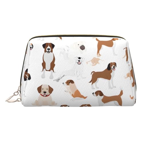 ESNAIUVCD Kosmetiktasche mit Beagle-Hunde-Aufdruck, Damen-Kosmetiktasche aus PU-Leder mit Handschlaufe, Reise-Kulturbeutel, Make-up-Tasche, gold, Einheitsgröße von ESNAIUVCD