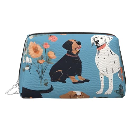 ESNAIUVCD Kosmetiktasche mit Border Collie-Blumendruck, Damen-Kosmetiktasche aus PU-Leder mit Handschlaufe, Reise-Kulturbeutel, Make-up-Tasche, silber, Einheitsgröße von ESNAIUVCD