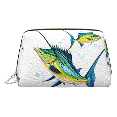 ESNAIUVCD Kosmetiktasche mit Fisch-Kunstdruck, Kosmetiktasche, Damen-Kosmetiktasche mit Handgelenkschlaufe, Reise-Kulturbeutel, Make-up-Tasche, gold, Einheitsgröße von ESNAIUVCD