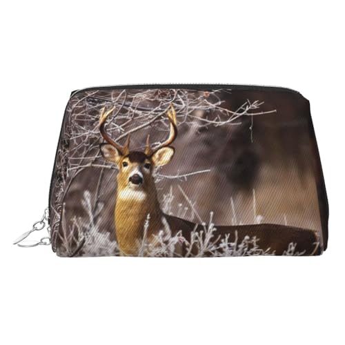 ESNAIUVCD Kosmetiktasche mit Hirsch-Aufdruck, Damen-Kosmetiktasche aus PU-Leder mit Handschlaufe, Reise-Kulturbeutel, Make-up-Tasche, silber, Einheitsgröße von ESNAIUVCD