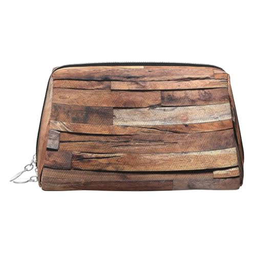 ESNAIUVCD Kosmetiktasche mit Holzpaneelen und Wand- und Bodenstrukturdruck, Kosmetiktasche, Damen-Kosmetiktasche aus PU-Leder mit Handschlaufe, Reise-Kulturbeutel, Make-up-Tasche, silber von ESNAIUVCD