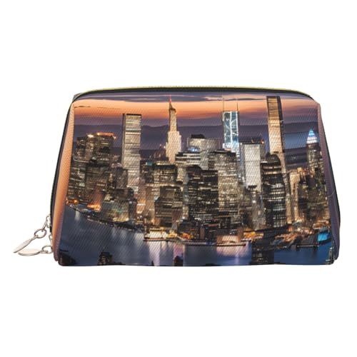 ESNAIUVCD Kosmetiktasche mit Hongkong-Aufdruck, Damen-Kosmetiktasche aus PU-Leder mit Handschlaufe, Reise-Kulturbeutel, Make-up-Tasche, gold, Einheitsgröße von ESNAIUVCD