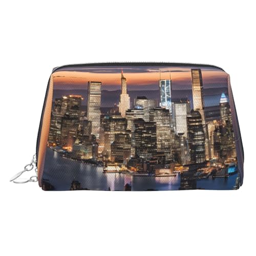 ESNAIUVCD Kosmetiktasche mit Hongkong-Aufdruck, Damen-Kosmetiktasche aus PU-Leder mit Handschlaufe, Reise-Kulturbeutel, Make-up-Tasche, silber, Einheitsgröße von ESNAIUVCD
