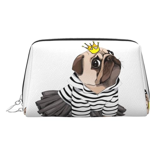 ESNAIUVCD Kosmetiktasche mit Hunde-Aufdruck, Kosmetiktasche aus PU-Leder mit Handgelenkschlaufe, Reise-Kulturbeutel, Make-up-Tasche, silber, Einheitsgröße von ESNAIUVCD