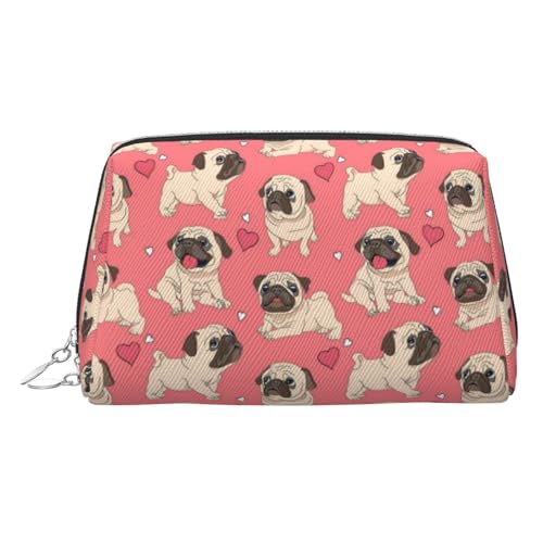 ESNAIUVCD Kosmetiktasche mit Hunde-Aufdruck, Kosmetiktasche aus PU-Leder mit Handgelenkschlaufe, Reise-Kulturbeutel, Make-up-Tasche, silber, Einheitsgröße von ESNAIUVCD