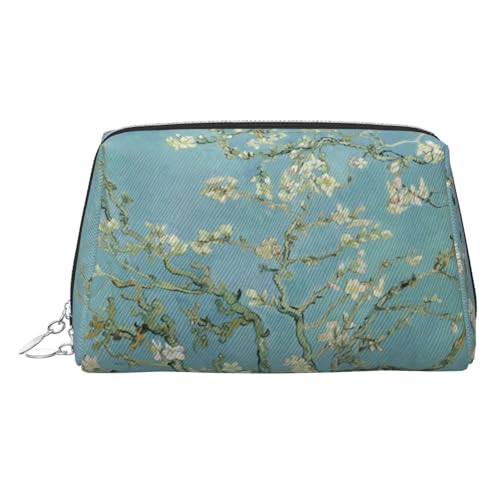 ESNAIUVCD Kosmetiktasche mit Kirschpflaumenblumen-Aufdruck, Damen-Kosmetiktasche aus PU-Leder mit Handschlaufe, Reise-Kulturbeutel, Make-up-Tasche, silber, Einheitsgröße von ESNAIUVCD