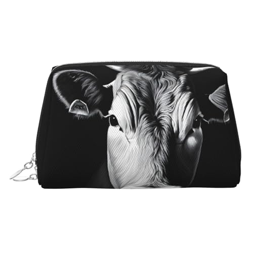 ESNAIUVCD Kosmetiktasche mit Kuh-Aufdruck, für Damen, PU-Leder, Kosmetiktasche mit Handschlaufe, Reise-Kulturbeutel, Make-up-Tasche, Schwarz und Weiß, silber, Einheitsgröße von ESNAIUVCD