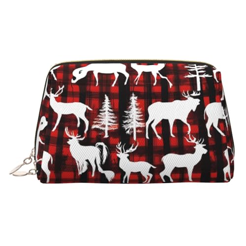 ESNAIUVCD Kosmetiktasche mit Kuh-Hirschbaum-Motiv, Kosmetiktasche, Damen-Kosmetiktasche aus PU-Leder mit Handschlaufe, Reise-Kulturbeutel, Make-up-Tasche, gold, Einheitsgröße von ESNAIUVCD