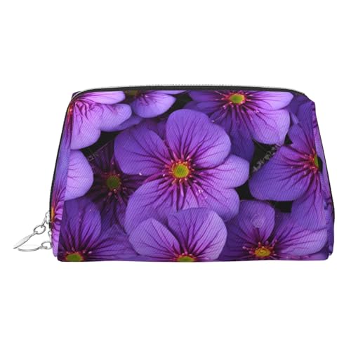 ESNAIUVCD Kosmetiktasche mit Lilien-Blumendruck, für Damen, PU-Leder, Kosmetiktasche mit Handschlaufe, Reise-Kulturbeutel, Make-up-Tasche, silber, Einheitsgröße von ESNAIUVCD