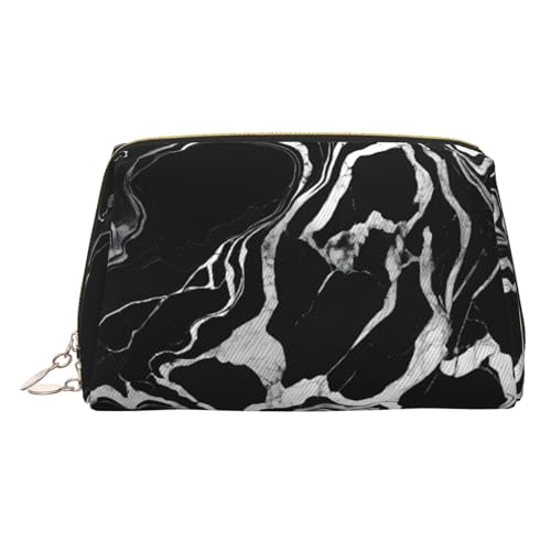 ESNAIUVCD Kosmetiktasche mit Marmor-Druck, für Damen, PU-Leder, Kosmetiktasche mit Handschlaufe, Reise-Kulturbeutel, Make-up-Tasche, Schwarz und Weiß, gold, Einheitsgröße von ESNAIUVCD