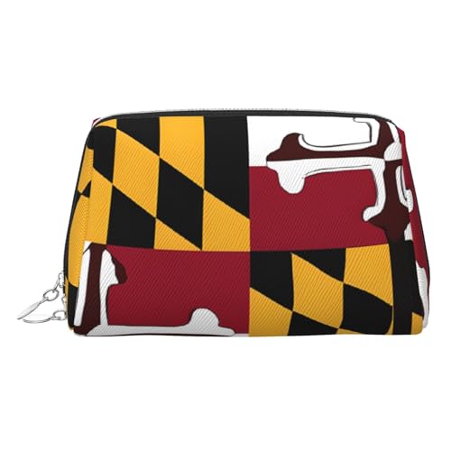 ESNAIUVCD Kosmetiktasche mit Maryland-Flaggen-Aufdruck, Damen-Kosmetiktasche aus PU-Leder mit Handschlaufe, Reise-Kulturbeutel, Make-up-Tasche, silber, Einheitsgröße von ESNAIUVCD