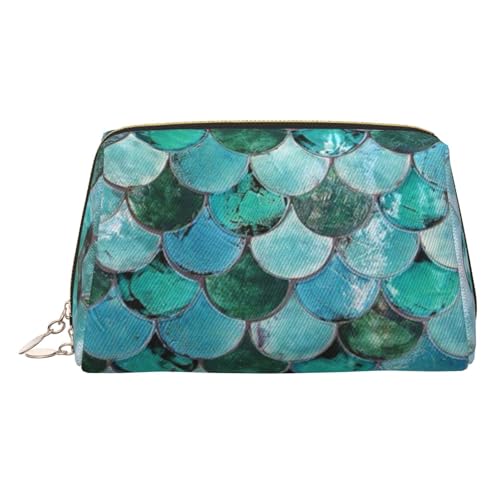 ESNAIUVCD Kosmetiktasche mit Meerjungfrauen-Aufdruck, Damen-Kosmetiktasche aus PU-Leder mit Handschlaufe, Reise-Kulturbeutel, Make-up-Tasche, gold, Einheitsgröße von ESNAIUVCD