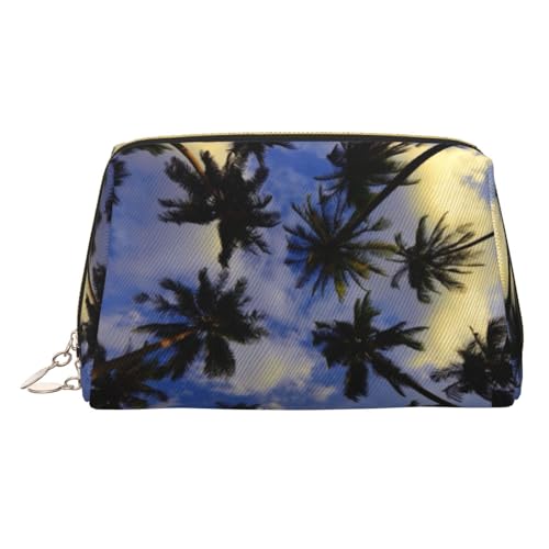 ESNAIUVCD Kosmetiktasche mit Palmenaufdruck, Kosmetiktasche, Damen-Kosmetiktasche aus PU-Leder mit Handschlaufe, Reise-Kulturbeutel, Make-up-Tasche, gold, Einheitsgröße von ESNAIUVCD