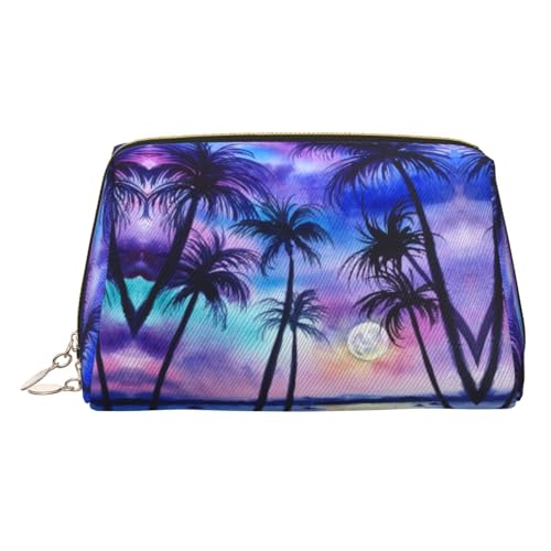 ESNAIUVCD Kosmetiktasche mit Palmenmuster, Kosmetiktasche, Damen-Kosmetiktasche aus PU-Leder mit Handschlaufe, Reise-Kulturbeutel, Make-up-Tasche, gold, Einheitsgröße von ESNAIUVCD