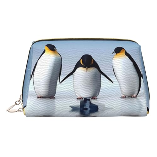 ESNAIUVCD Kosmetiktasche mit Pinguin-Aufdruck, Damen-Kosmetiktasche aus PU-Leder mit Handschlaufe, Reise-Kulturbeutel, Make-up-Tasche, gold, Einheitsgröße von ESNAIUVCD