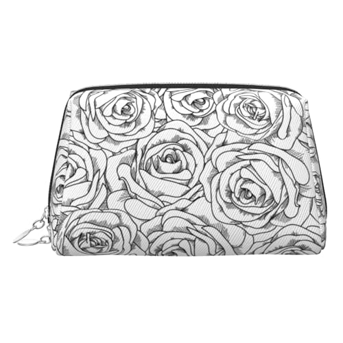 ESNAIUVCD Kosmetiktasche mit Rosen-Aufdruck, für Damen, PU-Leder, Kosmetiktasche mit Handschlaufe, Reise-Kulturbeutel, Make-up-Tasche, silber, Einheitsgröße von ESNAIUVCD