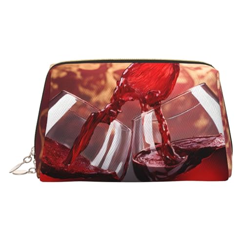 ESNAIUVCD Kosmetiktasche mit Rotweinglas-Aufdruck, Kosmetiktasche, Damen-Kosmetiktasche mit Handschlaufe, Reise-Kulturbeutel, Make-up-Tasche, gold, Einheitsgröße von ESNAIUVCD