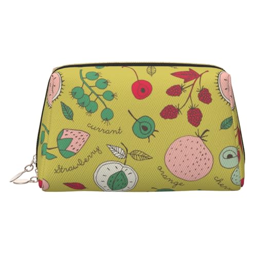 ESNAIUVCD Kosmetiktasche mit Sommerfrucht-Aufdruck, Damen-Kosmetiktasche aus PU-Leder mit Handschlaufe, Reise-Kulturbeutel, Make-up-Tasche, gold, Einheitsgröße von ESNAIUVCD