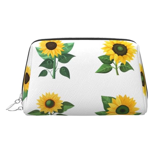 ESNAIUVCD Kosmetiktasche mit Sonnenblumen-Aufdruck, Damen-Kosmetiktasche aus PU-Leder mit Handschlaufe, Reise-Kulturbeutel, Make-up-Tasche, silber, Einheitsgröße von ESNAIUVCD