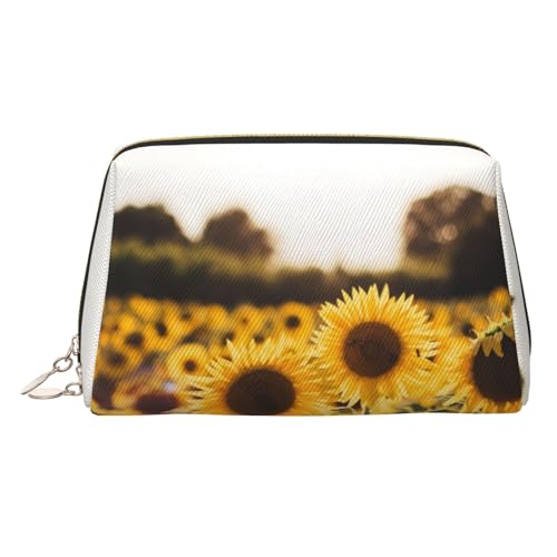 ESNAIUVCD Kosmetiktasche mit Sonnenblumen-Aufdruck, Kosmetiktasche, Damen-Kosmetiktasche aus PU-Leder mit Handschlaufe, Reise-Kulturbeutel, Make-up-Tasche, gold, Einheitsgröße von ESNAIUVCD