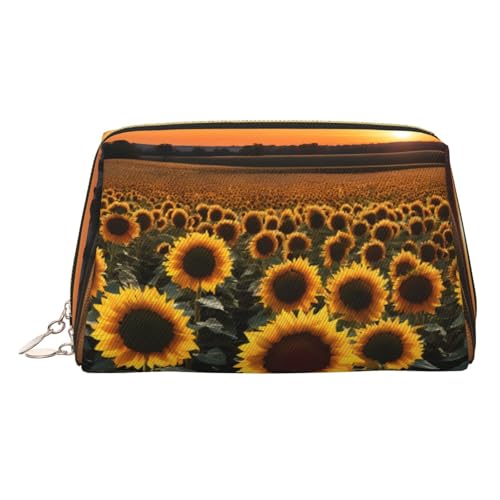 ESNAIUVCD Kosmetiktasche mit Sonnenblumen-Motiv, für Damen, PU-Leder, Kosmetiktasche mit Handschlaufe, Reise-Kulturbeutel, Make-up-Tasche, gold, Einheitsgröße von ESNAIUVCD