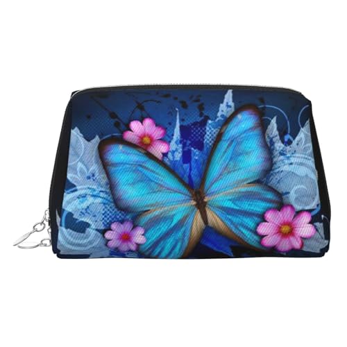 ESNAIUVCD Kosmetiktasche mit Tier-Schmetterlings-Aufdruck, Damen-Kosmetiktasche aus PU-Leder mit Handschlaufe, Reise-Kulturbeutel, Make-up-Tasche, silber, Einheitsgröße von ESNAIUVCD