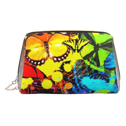 ESNAIUVCD Kosmetiktasche mit Tiermotiv und Schmetterlings-Aufdruck, Damen-Kosmetiktasche aus PU-Leder mit Handschlaufe, Reise-Kulturbeutel, Make-up-Tasche, gold, Einheitsgröße von ESNAIUVCD