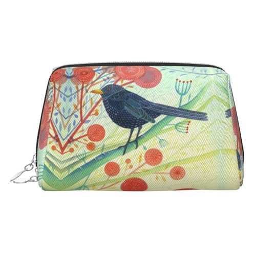 ESNAIUVCD Kosmetiktasche mit Vogel-Aufdruck, für Damen, PU-Leder, Kosmetiktasche mit Handschlaufe, Reise-Kulturbeutel, Make-up-Tasche, silber, Einheitsgröße von ESNAIUVCD