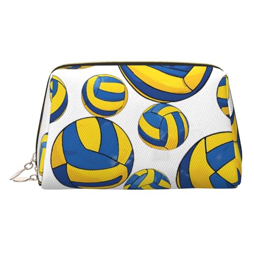 ESNAIUVCD Kosmetiktasche mit Volleyball-Druck, für Damen, PU-Leder, Kosmetiktasche mit Handschlaufe, Reise-Kulturbeutel, Make-up-Tasche, Gelb und Blau, gold, Einheitsgröße von ESNAIUVCD