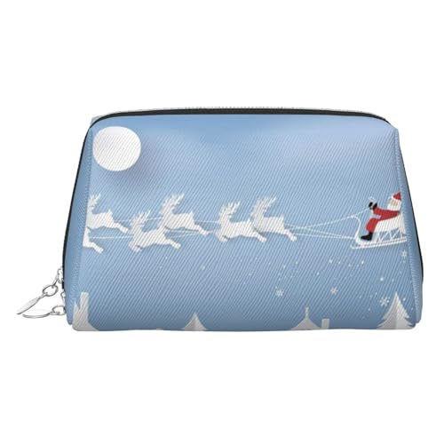 ESNAIUVCD Kosmetiktasche mit Weihnachtsmann-Aufdruck, Damen-Kosmetiktasche aus PU-Leder mit Handschlaufe, Reise-Kulturbeutel, Make-up-Tasche, silber, Einheitsgröße von ESNAIUVCD