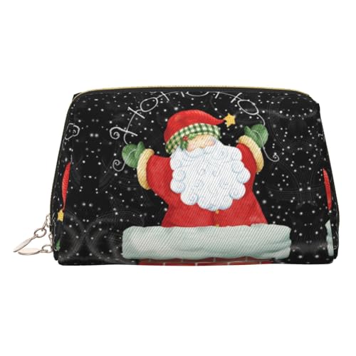 ESNAIUVCD Kosmetiktasche mit Weihnachtsmann-Aufdruck, Kosmetiktasche für Damen, PU-Leder, Kosmetiktasche mit Handschlaufe, Reise-Kulturbeutel, Make-up-Tasche, gold, Einheitsgröße von ESNAIUVCD