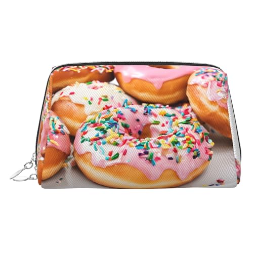 ESNAIUVCD Kosmetiktasche mit Weihnachtsmotiv und Donut-Druck, Damen-Kosmetiktasche aus PU-Leder mit Handschlaufe, Reise-Kulturbeutel, Make-up-Tasche, silber, Einheitsgröße von ESNAIUVCD