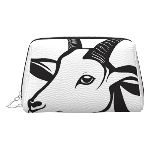 ESNAIUVCD Kosmetiktasche mit Ziegenmuster, für Damen, PU-Leder, Kosmetiktasche mit Handschlaufe, Reise-Kulturbeutel, Make-up-Tasche, silber, Einheitsgröße von ESNAIUVCD