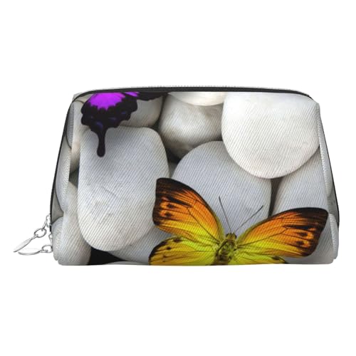 ESNAIUVCD Kosmetiktasche mit buntem Schmetterlingssteindruck, für Damen, PU-Leder, Kosmetiktasche mit Handschlaufe, Reise-Kulturbeutel, Make-up-Tasche, silber, Einheitsgröße von ESNAIUVCD