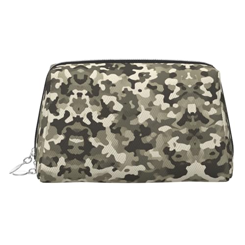 ESNAIUVCD Kosmetiktasche mit digitalem Camouflage-Druck, Kosmetiktasche für Damen, PU-Leder, Kosmetiktasche mit Handschlaufe, Reise-Kulturbeutel, Make-up-Tasche, silber, Einheitsgröße von ESNAIUVCD