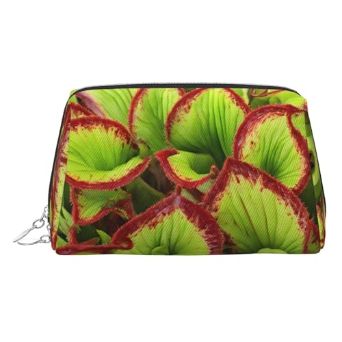 ESNAIUVCD Kosmetiktasche mit fleischfressendem Pflanzendruck, Damen-Kosmetiktasche aus PU-Leder mit Handschlaufe, Reise-Kulturbeutel, Make-up-Tasche, silber, Einheitsgröße von ESNAIUVCD